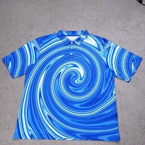 Obnoxious Golf Polo Shirt Mens 2XL Blue Swirl Waves Trippy Performance Wicking